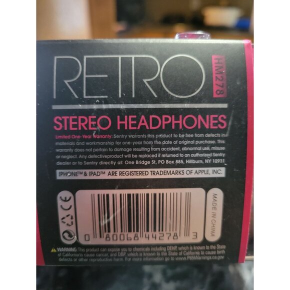 Sentry Retro Stereo Headphones With Inline Mic Noise Reduction Pink Deluxe Rubbe - Picture 5 of 5